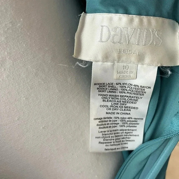 [10]Davids Bridal High Neck Laced Open Back Teal Green Bridesmaid Wedding Dresse - Picture 6 of 10